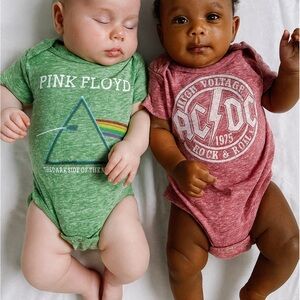 AC/DC & PINK FLOYD Newborn Baby Onesie Bodysuit Red/Green Bundle